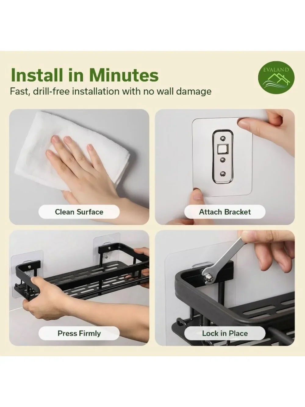 New 2-Pack Black Adhesive Shower Caddy Shelves Hooks Towel Rod Rustproof
